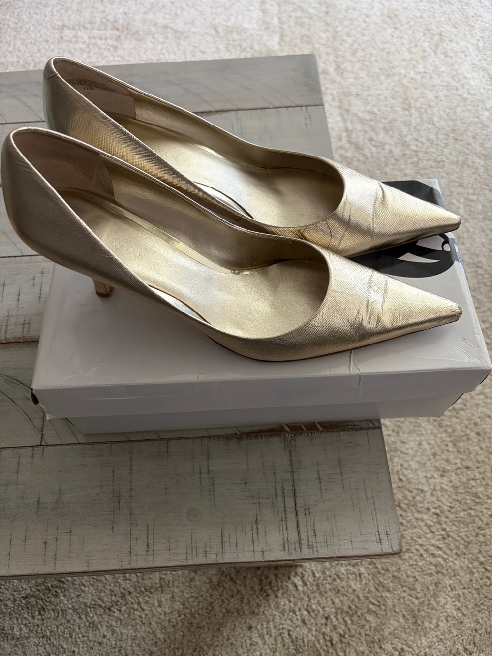Nine West Gold Pointed-Toe Low Heel Pumps